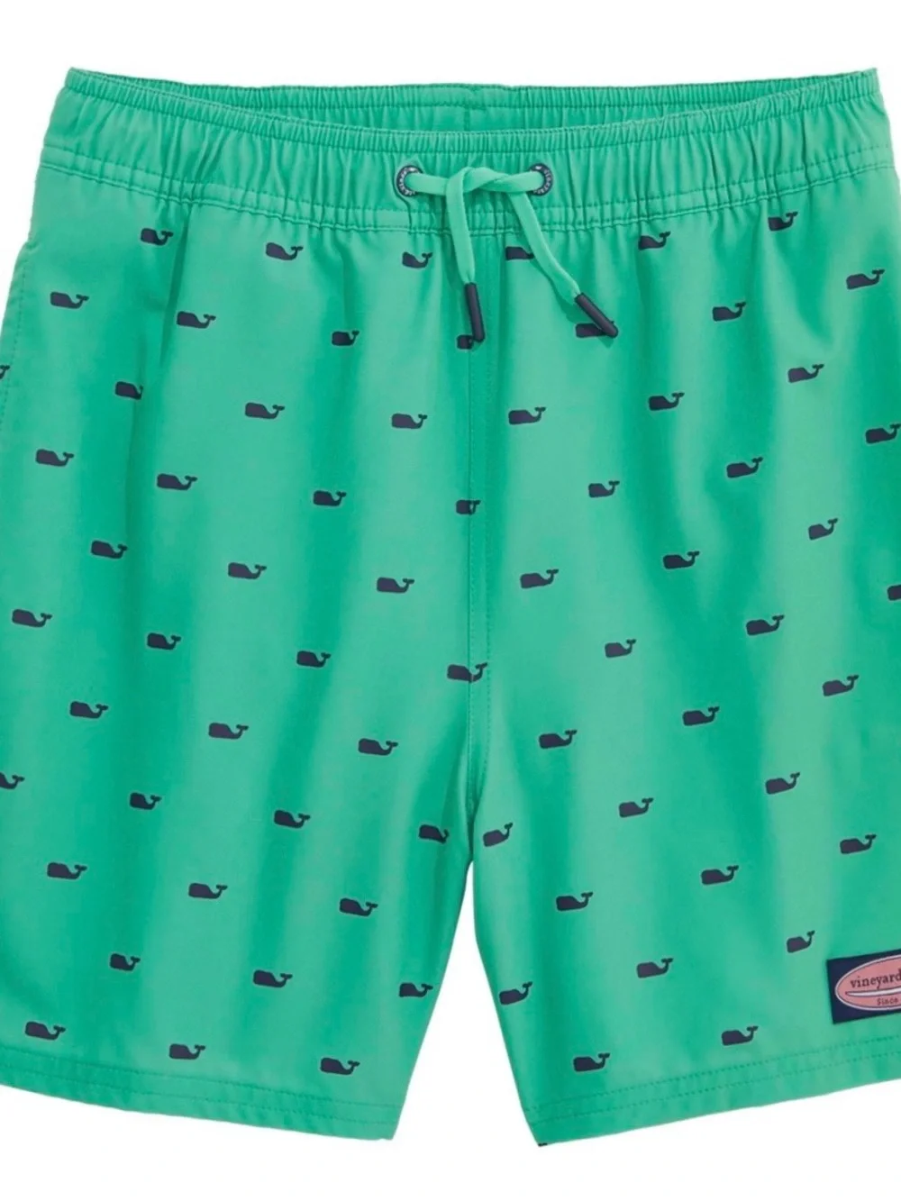 Vineyard Vines Seafoam Swim Shorts with Navy Whale Print - Boys Size Medium